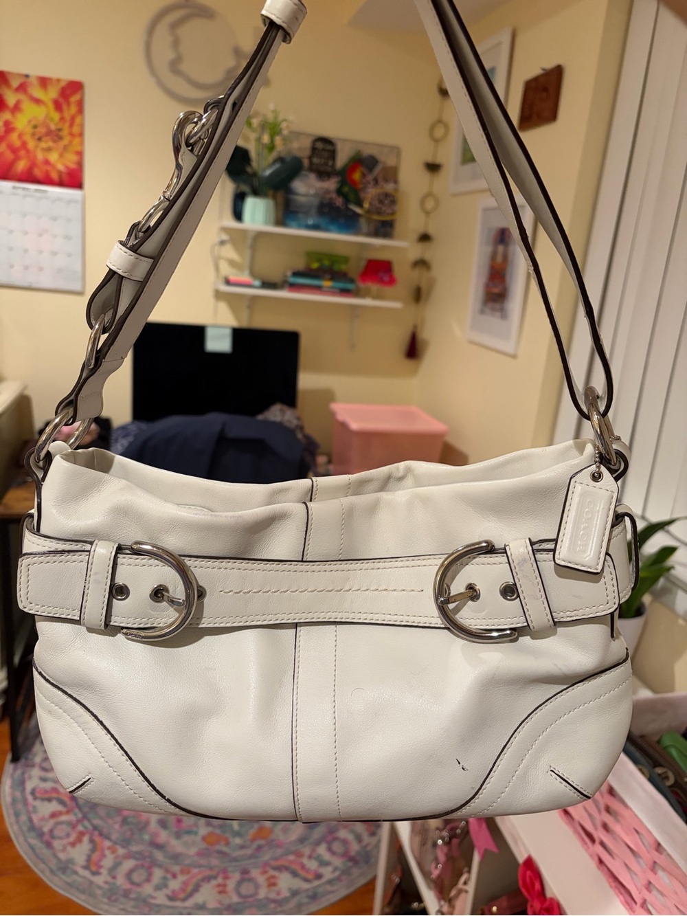 🤍 Coach white Soho Leather double Buckle shoulder bag/Crossbody 🤍